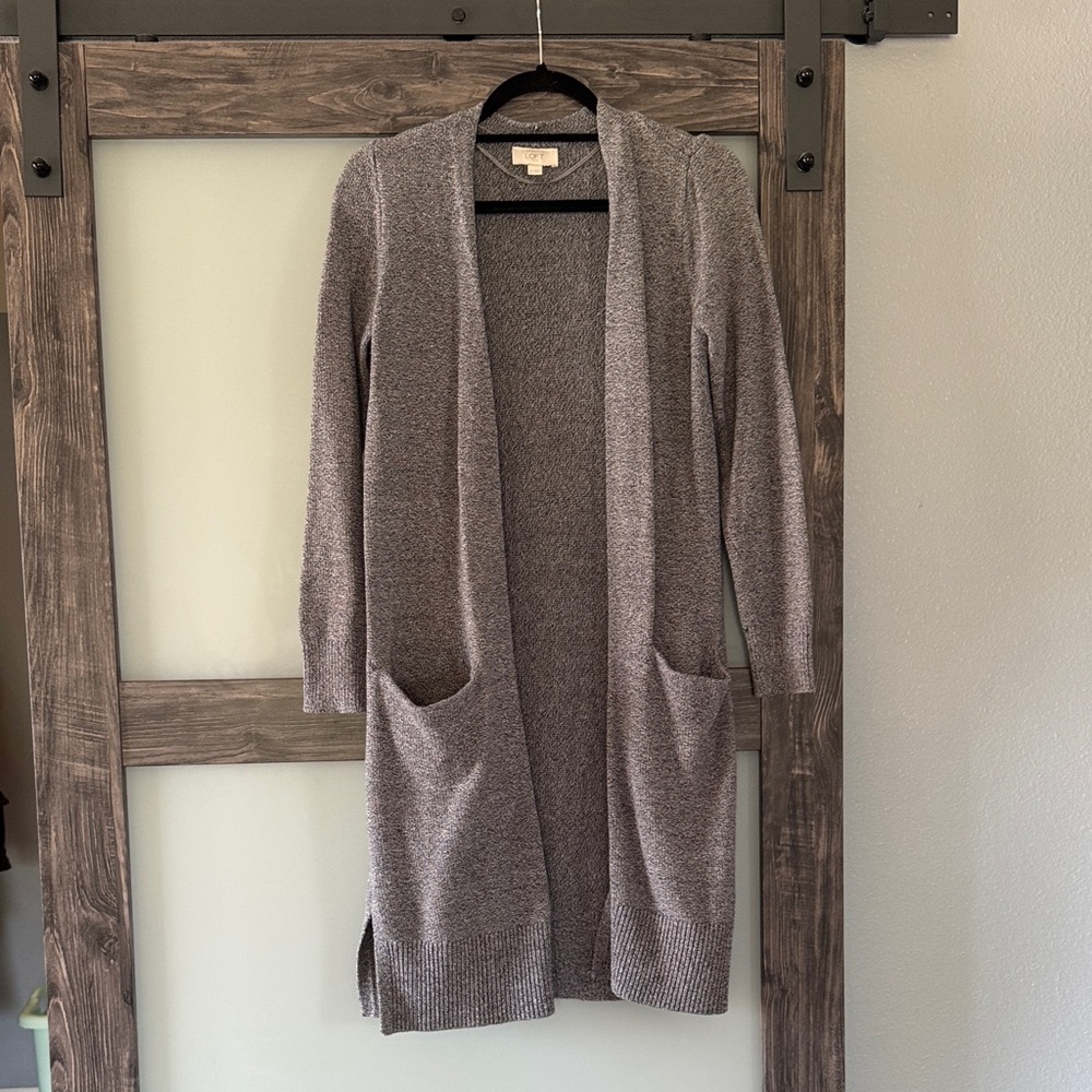 LOFT Charcoal Open Front Cardigan